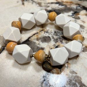 Ivory color chunky bracelet with beads stretchy fits 7 1/2” wrist